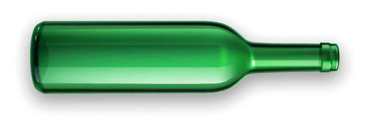 A green glass bottle spinning on the UP / DOWN board